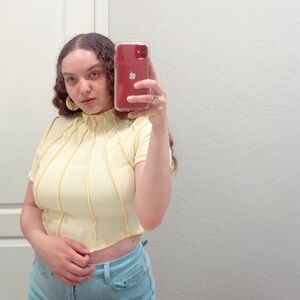 SHEIN Yellow Mock Neck Crop Top Size Medium